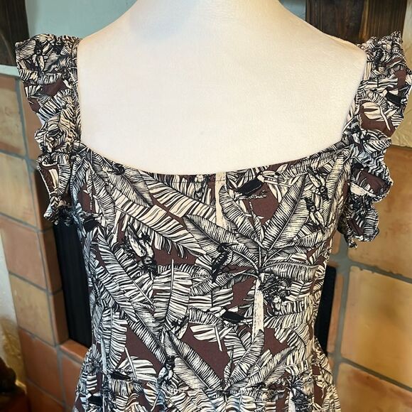 NAF NAF Brown and White Tropical Palm Print Midi/Maxi Dress, size S - Picture 2 of 11